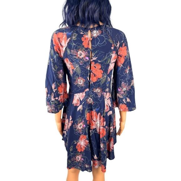 Free People Eyes On You Dress 2 Navy Floral Trapeze Swing Mini Pockets Tunic - Picture 5 of 6